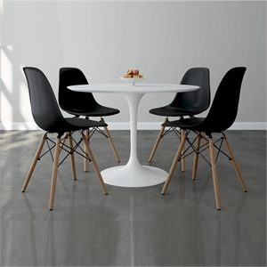 Aron Living Rose 42&quot Fiberglass Dining Table & Set of 4 Plastic Chairs in Black