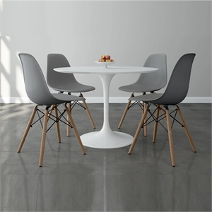 Aron Living Rose 42&quot Fiberglass Dining Table & Set of 4 Plastic Chairs in Gray
