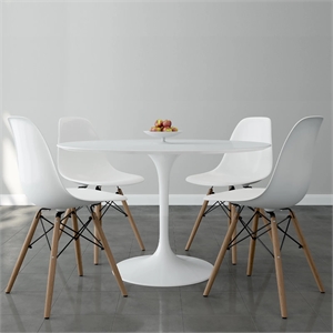 Aron Living Rose 48&quot Fiberglass Dining Table & Set of 4 Plastic Chairs in White