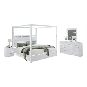 bella esprit 4-piece wood canopt bedroom set with led lighting in white
