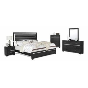 Bella Esprit 5-piece Wood/Faux Leather Bedroom Set with LED Lighting in Black