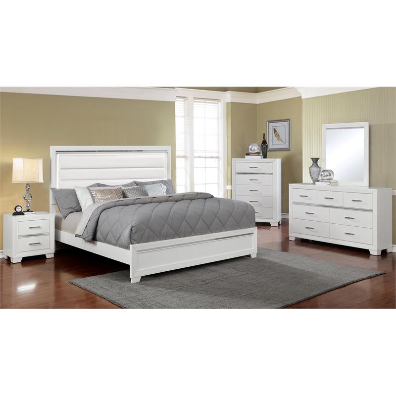 Bella Esprit 5-piece Wood/Faux Leather Bedroom Set with LED Lighting in White