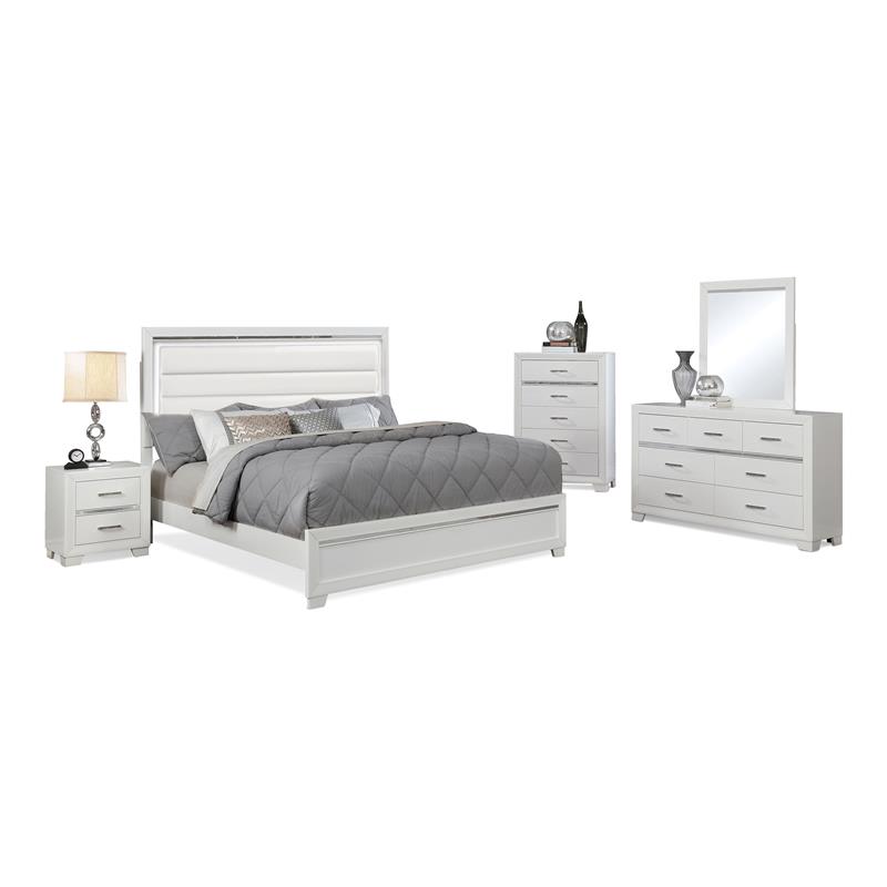 Bella Esprit 5-piece Wood/Faux Leather Bedroom Set with LED Lighting in White