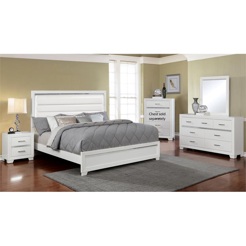 Bella Esprit 4-piece Wood/Faux Leather Bedroom Set with LED Lighting in White