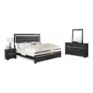 Bella Esprit 4-piece Wood/Faux Leather Bedroom Set with LED Lighting in Black