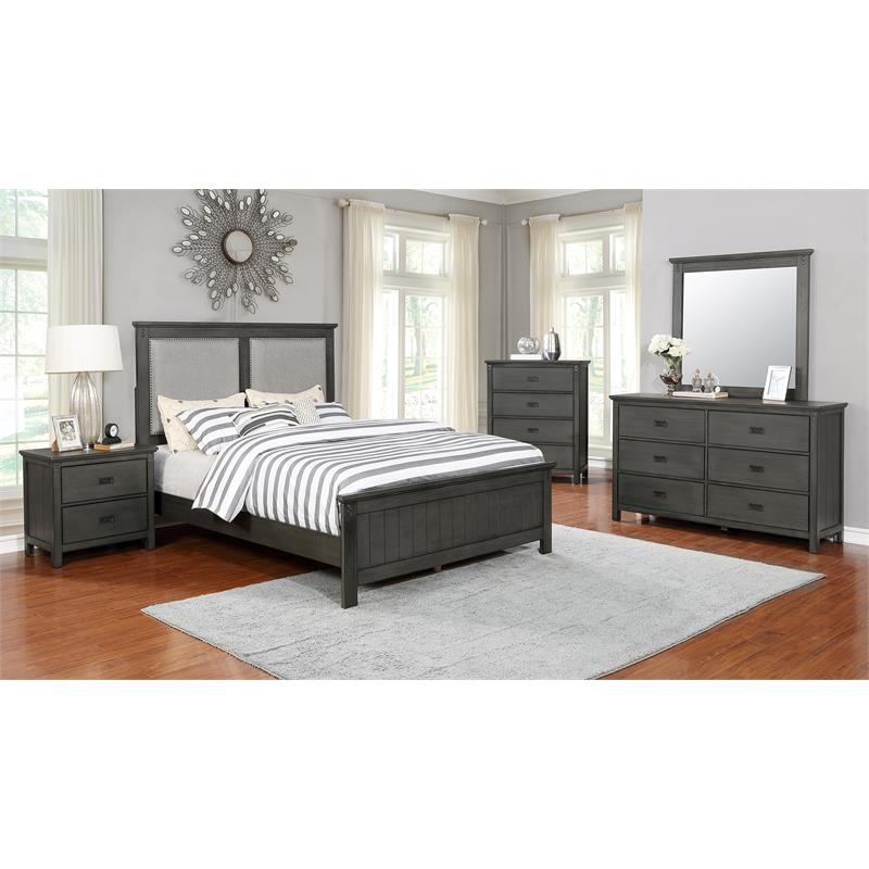 Bella Esprit 5-piece Contemporary Solid Wood Panel Bedroom Set in Gray