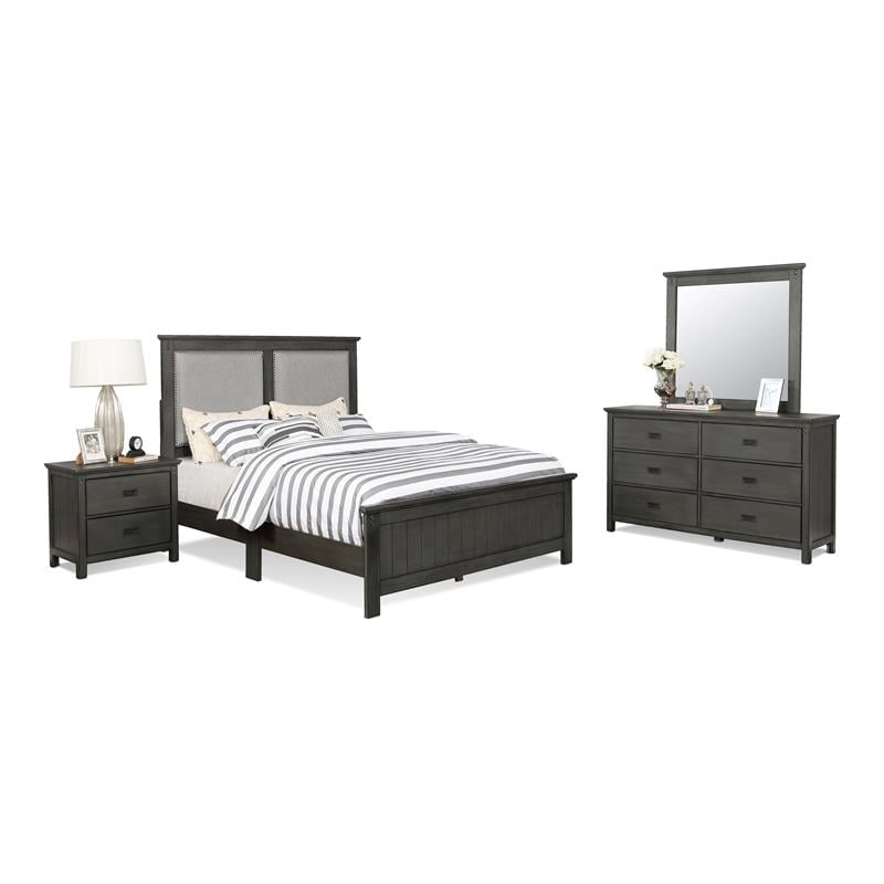 Bella Esprit 4-piece Contemporary Solid Wood Panel Bedroom Set in Gray