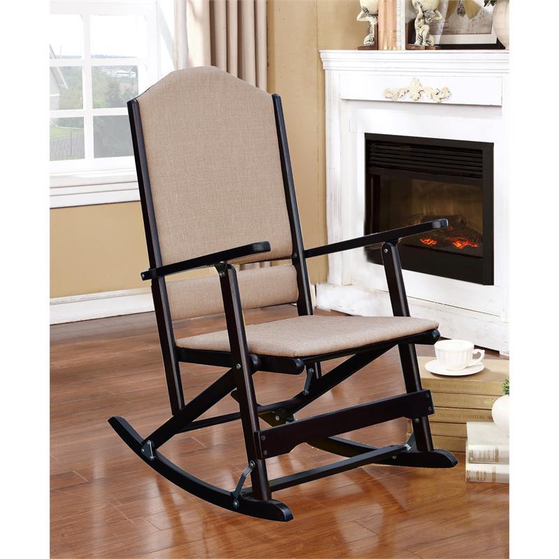 Bella Esprit Traditional Solid Wood and Fabric Folding Rocking Chair in Espresso