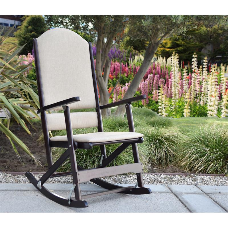 Bella Esprit Traditional Solid Wood and Fabric Folding Rocking Chair in Espresso