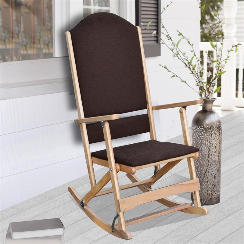 Bella Esprit Traditional Solid Wood and Fabric Folding Rocking Chair in Oak