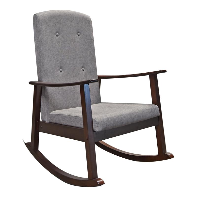 Bella Esprit Wood Rocking Chair with Woven Fabric Cushion in Espresso/Gray