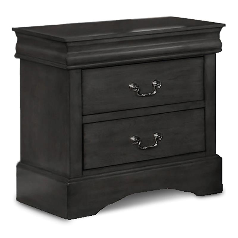 Bella Esprit Louis 2-Drawer Traditional Solid Wood Nightstand in Charcoal