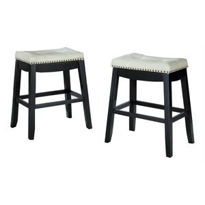 Bella Esprit 24&quot Counter Height Wood Saddle Stools in Black/White (Set of 2)