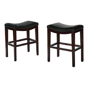Bella Esprit 24&quot Counter Height Wood Saddle Stools in Espresso/Black (Set of 2)