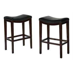 Bella Esprit 29&quot Bar Height Wood Saddle Stools in Espresso/Black (Set of 2)