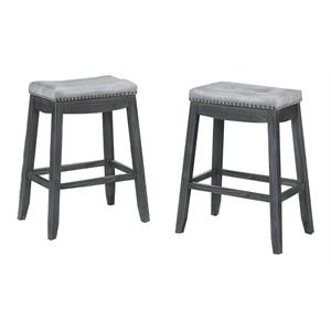 Bella Esprit 29&quot Bar Height Solid Wood Saddle Stools in Gray (Set of 2)