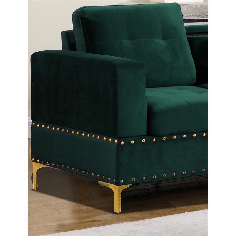 Bella Esprit Velvet Fabric Reversible Sectional with Storage Ottoman in Green