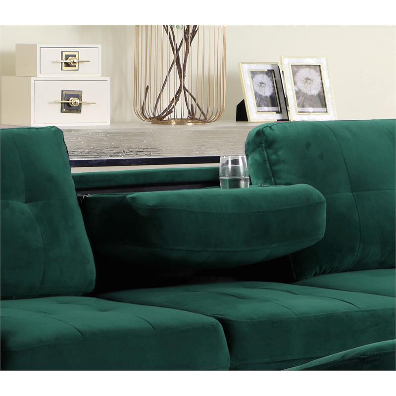 Bella Esprit Velvet Fabric Reversible Sectional with Storage Ottoman in Green