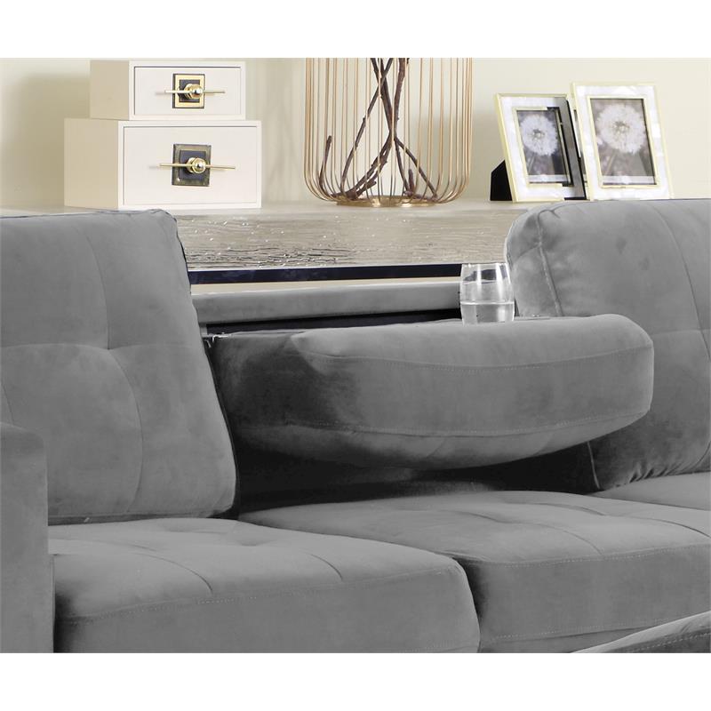 Bella Esprit Velvet Fabric Reversible Sectional with Storage Ottoman in Gray