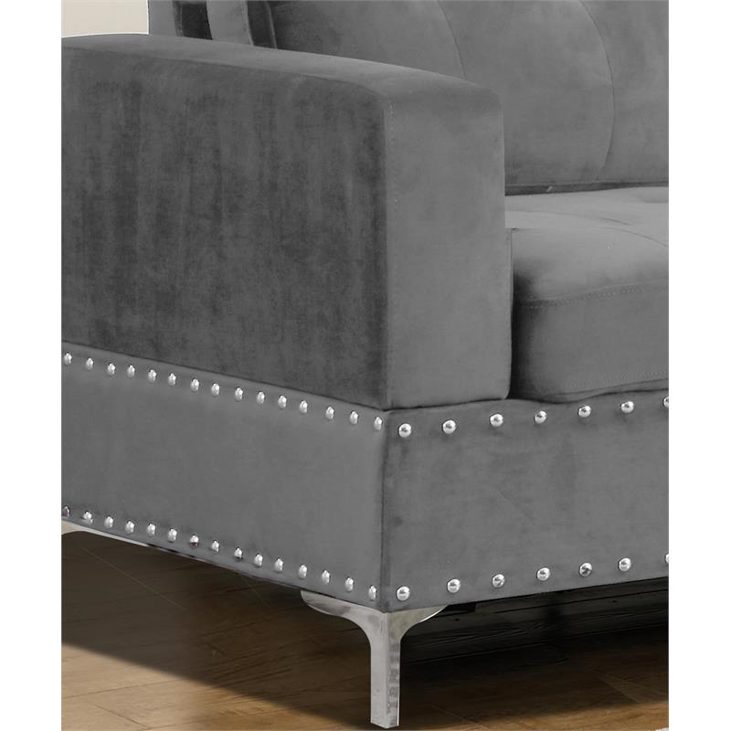 Bella Esprit Velvet Fabric Reversible Sectional with Storage Ottoman in Gray