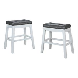 Bella Esprit 24&quot Counter Height Wood Saddle Stools in White/Gray (Set of 2)