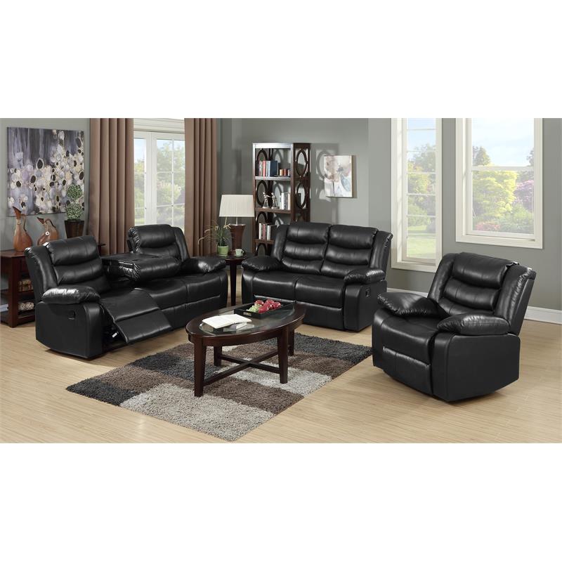 Bella Esprit 3-piece Faux Leather Motion Reclining Living Room Set in Black