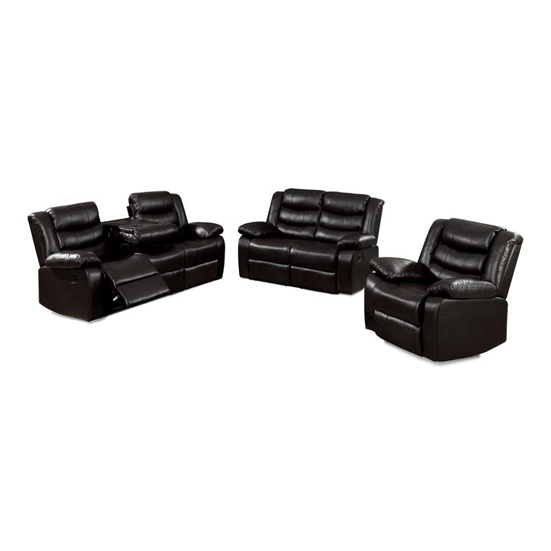 Bella Esprit 3-piece Faux Leather Motion Reclining Living Room Set in Black