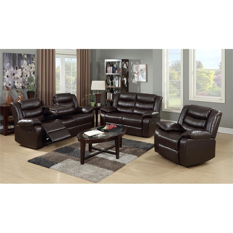 Bella Esprit 3-piece Faux Leather Motion Reclining Living Room Set in Espresso
