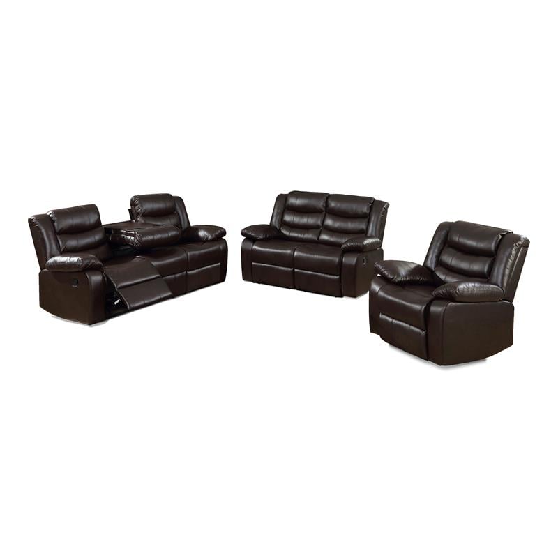 Bella Esprit 3-piece Faux Leather Motion Reclining Living Room Set in Espresso