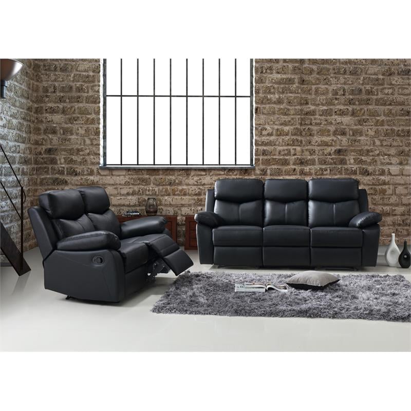 Bella Esprit 2-piece Solid Wood and Genuine Leather Match Sofa Set in Black