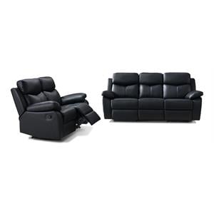 Bella Esprit 2-piece Solid Wood and Genuine Leather Match Sofa Set in Black