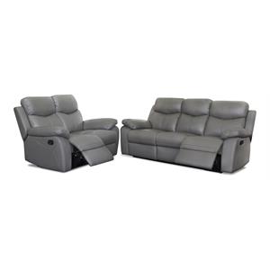 Bella Esprit 2-piece Solid Wood and Genuine Leather Match Sofa Set in Gray