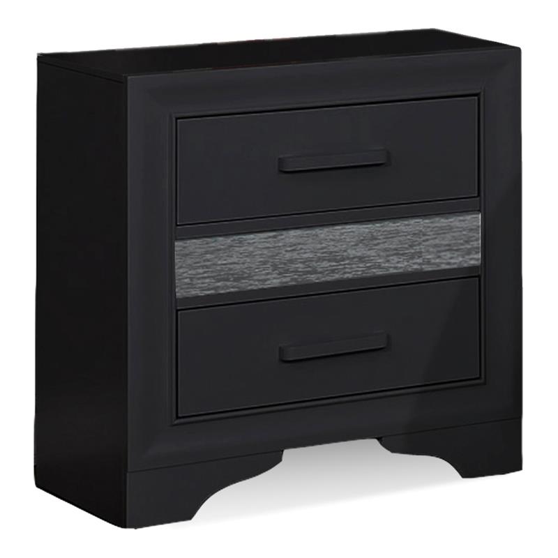 Bella Esprit Aurora 2-Drawer Traditional Solid Wood Nightstand in Black/Silver