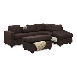 Bella Esprit Woven Fabric Reversible Sectional with Storage Ottoman in Chocolate