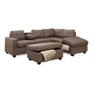 Bella Esprit Woven Fabric Reversible Sectional with Storage Ottoman in Stone