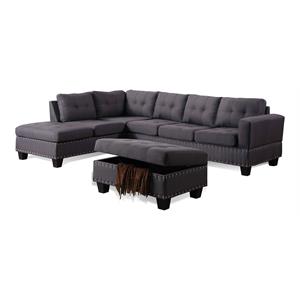 Bella Esprit Woven Fabric Reversible Sectional with Storage Ottoman in Dark Gray
