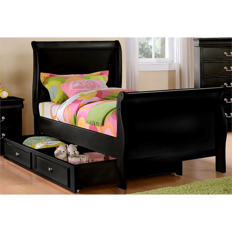Bella Esprit Solid Wood Twin Sleigh Bed with Twin Trundle in Black