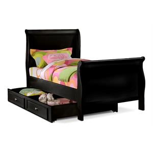 Bella Esprit Solid Wood Twin Sleigh Bed with Twin Trundle in Black