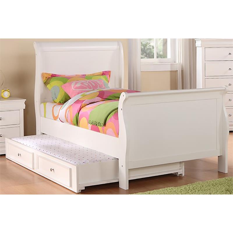 Bella Esprit Solid Wood Twin Sleigh Bed with Twin Trundle in White