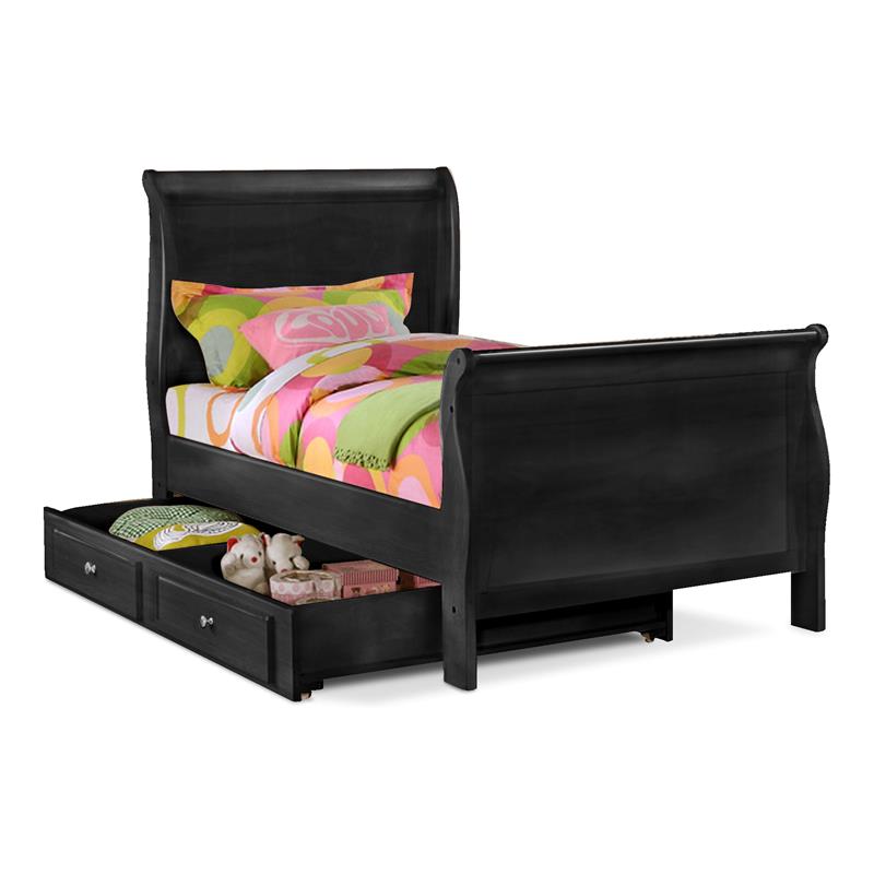 Bella Esprit Solid Wood Twin Sleigh Bed with Twin Trundle in Charcoal