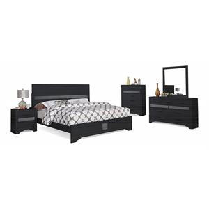 Bella Esprit 5-piece Contemporary Solid Wood Queen Bedroom Set in Black/Silver