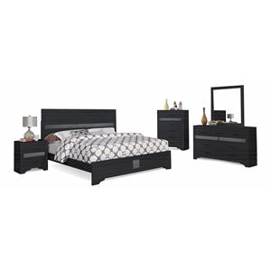 Bella Esprit 5-piece Contemporary Solid Wood Full Bedroom Set in Black/Silver