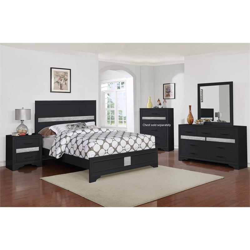Bella Esprit 4-piece Contemporary Solid Wood Queen Bedroom Set in Black/Silver