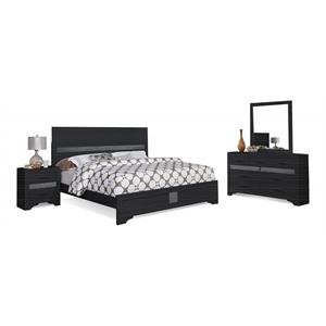 Bella Esprit 4-piece Contemporary Solid Wood Queen Bedroom Set in Black/Silver