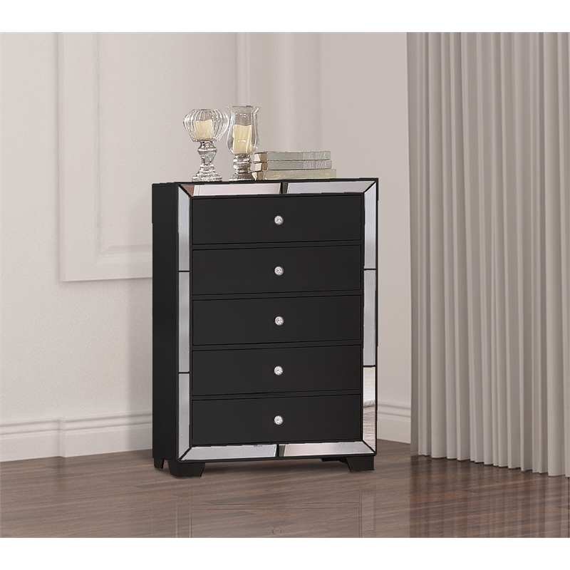 Bella Esprit 5-piece Crystal Tufted Wood Bedroom Set with LED lightning in Black