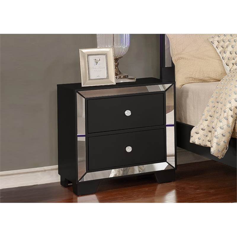 Bella Esprit 4-piece Crystal Tufted Wood Bedroom Set with LED lightning in Black