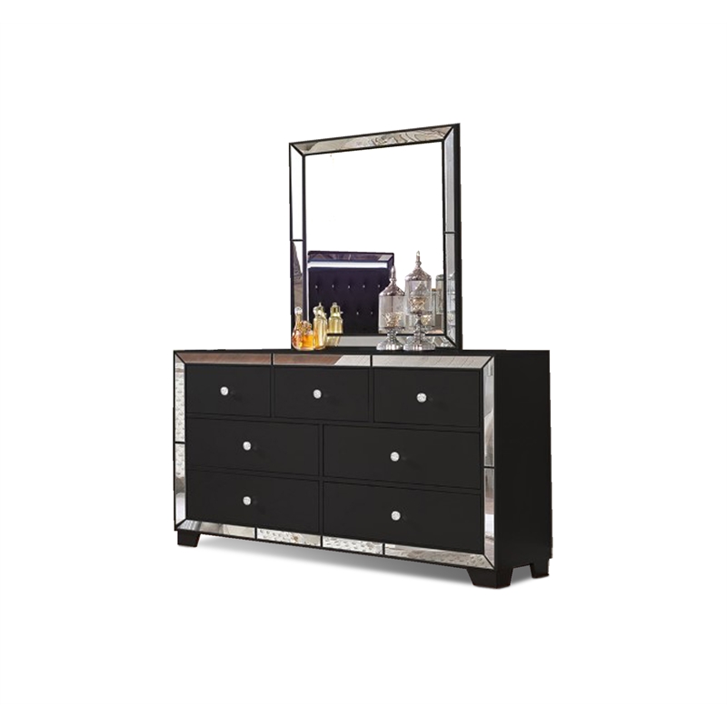 Bella Esprit 4-piece Crystal Tufted Wood Bedroom Set with LED lightning in Black