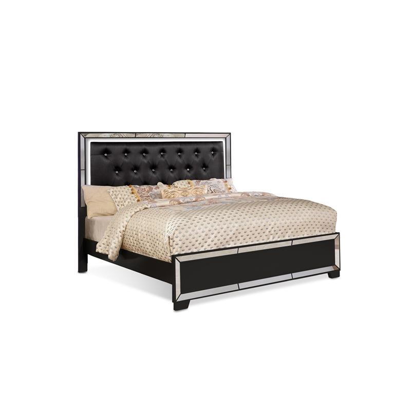 Bella Esprit 4-piece Crystal Tufted Wood Bedroom Set with LED lightning in Black