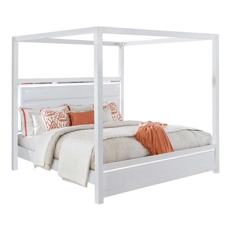 Bella Esprit Denali Solid Wood and Faux Leather Upholstered Queen Bed in White
