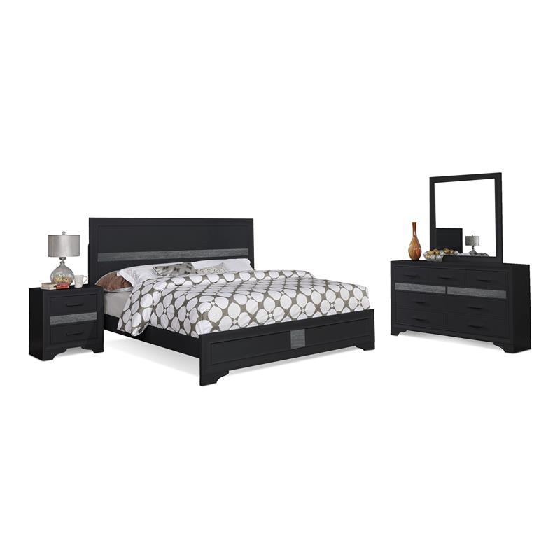 Bella Esprit 4-piece Contemporary Solid Wood Full Bedroom Set in Black/Silver